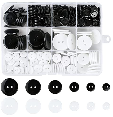 Ysimple 336 Stück Knöpfe, Schwarze und Weiße Knöpfe Rund Nähen Harzknöpfe, 2 Löcher Basis Knöpfe zum Stricken Knöpfe Groß Basteln Knöpfe für Nadeln Stricken Handwerk (10/11,5/12,5/18 / 20/23 mm)