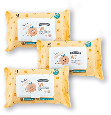 Carta Igienica Bagnata - Pesca | 3 confezioni x 60 pezzi (180unità) Taglia XL - Monouso Biodegradabile WC | The Fruit Company