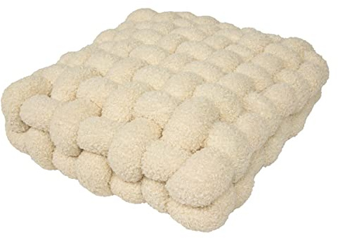 Fouriding Square Knot Wurfkissen,Square Lamb's Fleece Kissen Plüsch gewebt Kissen für Home Sofa Bett Stuhl Schlafzimmer Dekoration (30 * 33 * 12cm, Beige)