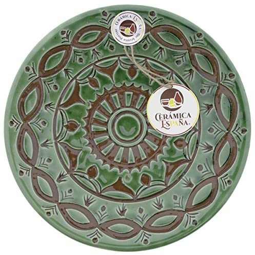 CERÁMICA ESPAÑA | Plato decorativo redondo para colgar en pared | Plato pared | Decoración mediterránea | 23x23x3.5 cm | 100% Hecho a mano en España