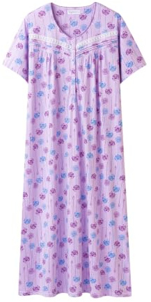 Keyocean Chemise de Nuit Femme Coton Longue Robe de Nuit à Manches Courtes | Nuisette Été Doux Ample, Vêtements de Nuit avec Boutons, Nightgown Léger