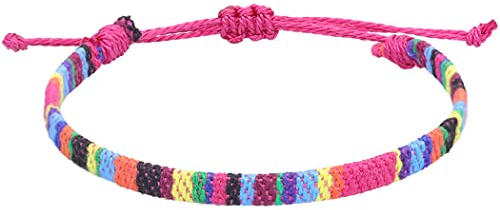 Handcess Boho Fußkettchen Bunte Damen Fussketten Verstellbares Geflochtener Fußkettchen Surfer Fußschmuck für Frauen und Mädchen (Rosa)