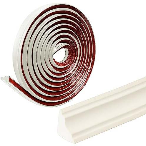 Flexible Deckenleisten Selbstklebend, NBR Flexible Zierleiste Selbstklebend 38 x 26 MM, Deckenkanten Weiß für Dekorative Fliesen, Marmorein, Ecken (5M, Weiß)