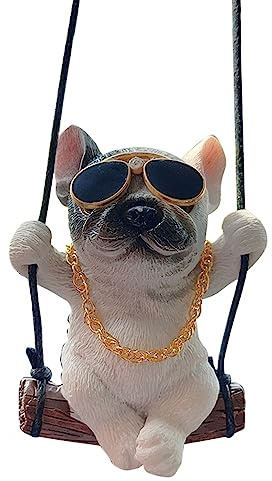 Auto Rückspiegel Anhänger, Hängende Französischer Bulldogge Ornament fürs Auto, Süßes Schwingendem Hund Autodekor-Anhänger, Kleine Geschenke für Frauen/Männer