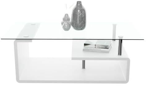 Somnia Descanso - Mesa de Centro de Cristal, Mesita de Salón o Comedor, Modelo Sara, Acabado en Color Blanco, Medidas: 120 cm (Ancho) x 65 cm (Fondo) x 42 cm (Alto)