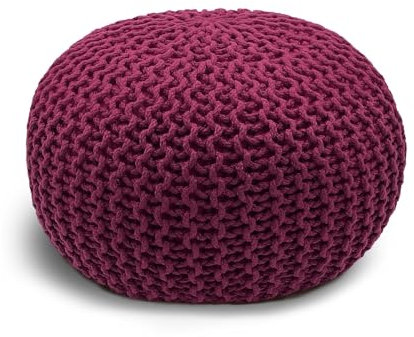 casamia Pouf Ø 55 o. 45 cm Strickhocker Sitzpouf Bodenkissen Premium Outdoor nachhaltig Größe ø 45 cm, Farbe Bordeaux - Amaranth