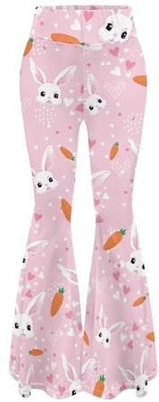 Animepark Rabbit Love Carrot Pink Women's Flare Leggings Tummy Control Causal Wide Leg Bell Bottoms Yoga Pants