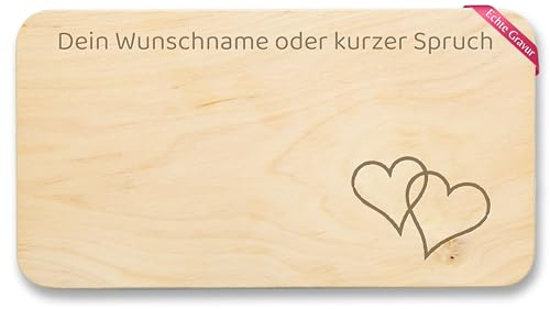 Frühstücksbrettchen Holz Natur - Wunschtext - Herz Motiv I Geschenk Liebe mit Name I Text Spruch individuelle Gravur - 22x12 - Holz - schneidebrett zum gravieren￼ personalisierte geschenke