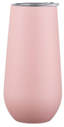 Gteller 6 oz Stainless Steel Champagne Tumbler Stemless Glasses with Lid, Double Wall Insulated Travel Mug Perfect for Wine, Coffee, Drinks, Champagne, Cocktails, Colorful (Pink)