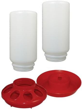 Harris Farms Chick Drinker and Feeder Bundle Kit – Contains 1 Screw on Chick Feeder Base and 1 Screw on Chick Drinker Base – 2 QT Plastic Jars – Made from BPA Plastic – Easy to Clean