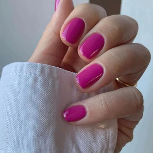 MouYouGlow Press on Nails Kurz,Square Einfarbig Rose Red Fake Nails Full Cover Kunstnägel mit Nagelkleber,Eckig Rosenrot Rose Rot Acryl Künstliche Fingernägel für Frauen & Mädchen