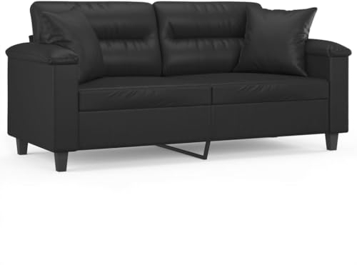 Willood 2-Sitzer Sofa mit Zierkissen Couch mit Zierkissen, Liegesofa für Wohnzimmer, Polstersofa Sessel Relaxsofa Loungesofa Relaxcouch Schwarz 140 cm Kunstleder