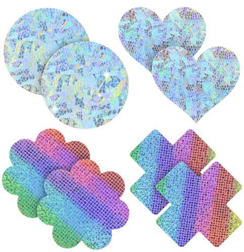 SwirlColor Manchon de Mamelon Autocollant drôle personnalité Sexy Satin Invisible Poitrine pétales mamelons Autocollants 4 Paires (Riche et coloré)