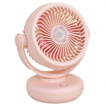 OPLKIOP Ventilateur De Table avec Veilleuse LED, Petit Ventilateur De Bureau Ultra Silencieux, Mini Ventilateurs Circulateurs D'air Portables, Rechargeable 3 Vitesses Débit D'air Puissant(Rosa)