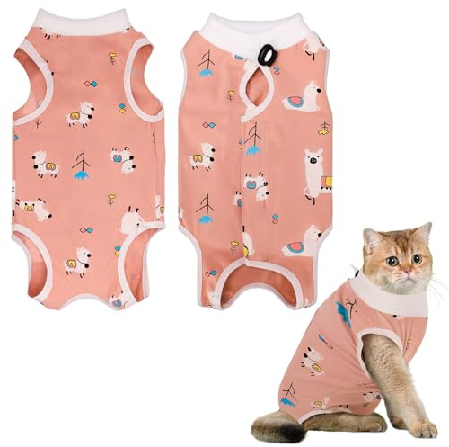 Invalidism Cat Surgery Recovery Suit Cats Post Surgical Recovery Suit Kitten Onesie Bodysuit Anti-licking Cats Vest Wound Protector Clothes,Elizabethan Collar&Cone Alternative(M/Alpaca Print)