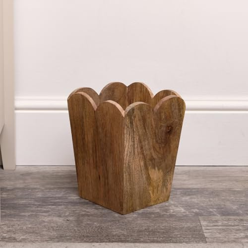 Melody Maison Mango Wood Scalloped Edge Waste Paper Bin