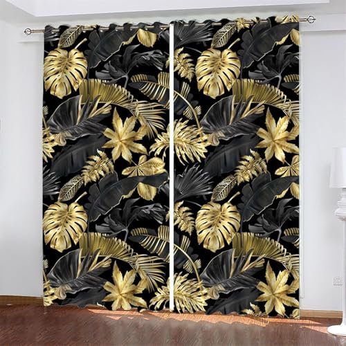 YZQGLHP Gardinen SchildkröTenblatt Vorhänge PalmbläTter Verdunklungsvorhänge Schiebe Schallschutz Vorhang mit Ösen für Schlafzimmer Wohnzimmer H245 x B140 cm 2 teiliges Set