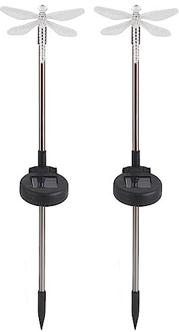 lvifloae Dragonfly Solar Lights Outdoor Color Changing Garden Stake Light Decorative 2Pcs Unique Energy Saving Lawn Light