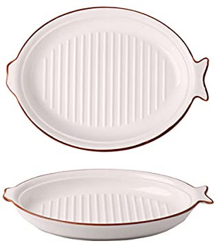MELY Oval Plates,Daily Accessories Creative Japanese Style Ceramic Oval Fish Plate Household Shallow Soup Plate Retro Big Plate, 1 Pieces(Large)
