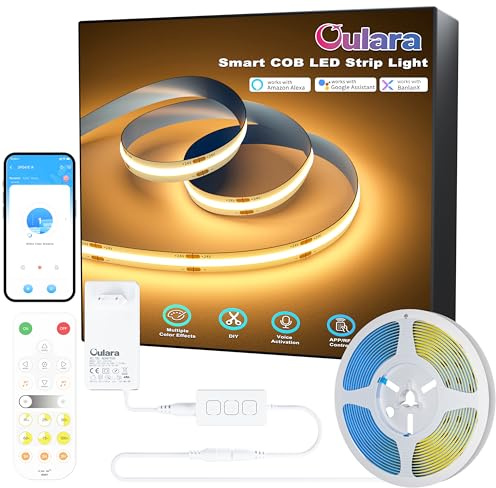 OULARA WIFI COB LED Striscia Blanco Caldo 2700K,10M Dimmabile set di luce a LED Nastro 24V,Lavori Intelligenti con Alexa/Google Assistant per l'illuminazione Armadio,Camera da letto,Cucina