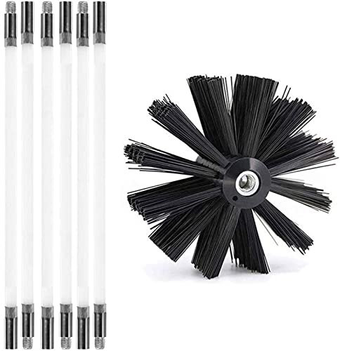 Kit Brosse De Cheminée, Outil Nettoyage pour Cheminées Brosse Kit De Ramonage Ccontient 6 (61cm Tiges Flexibles Et 1 (100mm) Tête De Kit De Ramonage du Poêle À Granulés(6 Rods,610mm)