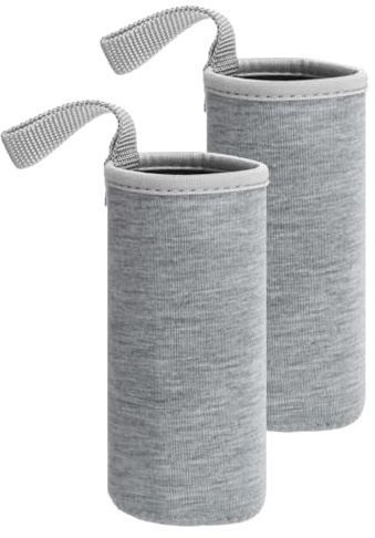 sourcing map 2 fundas de neopreno para botella de agua, bolsa de transporte de botella de vidrio de agua aislada de 12 onzas, soporte plegable para botella de bebida con asa, color gris