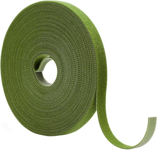 PINEPAN 50m Pflanzenbinder Klettband 10mm Pflanzenclips Wiederverschließbarer Pflanzenhalter Klett-Pflanzenclips Rankhilfe Zimmerpflanzen für Pflanzen Olivgrün