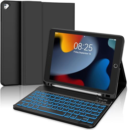 Clavier pour iPad 9 ème 2021/8ème/7ème Génération 10.2 Pouces 2020/2019 | Coque Clavier pour iPad Air 3/Pro 10.5 avec Rétroéclairé Magnétique Détachable AZERTY Layout Bluetooth, Noir