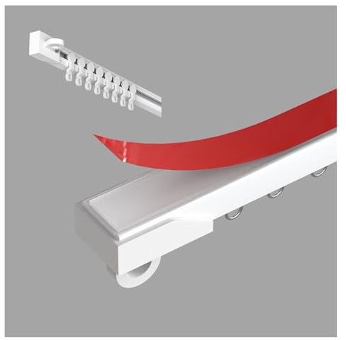 Selbstklebende Vorhangschiene Weiß Ohne Bohren Gardinenschiene Einzel Gardinenstangen für Decke Oder Wand Versteckte Vorhangschiene für Erkerfenster/Decke/Wand/Türöffnung(Side,300cm/9.8' (2 * 150cm))