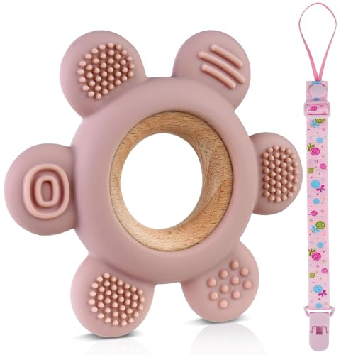 Vicloon Jouets de Dentition Pour Bébé, Jouets à Mâcher Sensoriels Pour Bébé, Anneaux De Dentition Doux Sans BPA, faciles à saisir et à nettoyer(rose)