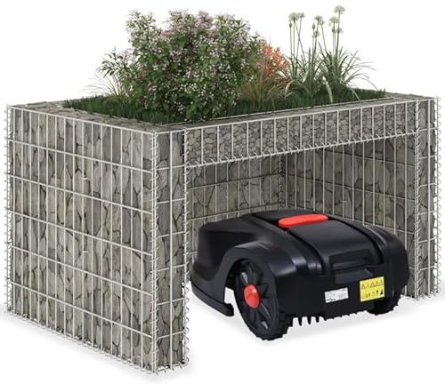Mähroboter Garage mit Pflanzkasten: Stahldraht Überdachung für Rasenroboter, Hochbeet 110x80x60 cm Stahldraht - Schutz vor Wind & Witterung