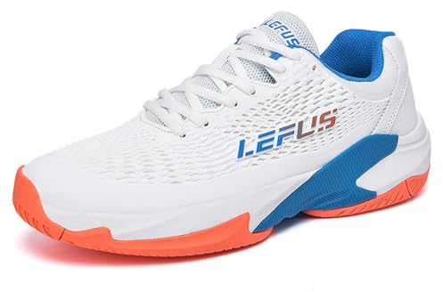 BLBK Scarpe da Tennis da Uomo,Scarpe da Badminton, Ammortizzate, Scarpe da Corte Traspiranti,Scarpe da Squash, Bianco 33, 43 EU