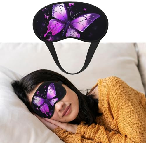 Augenmaske zum Schlafen, atmungsaktiv, lichtblockierend, Schlafmaske, Schmetterling, Violett, Nachtwäsche, Augenbinde, weich, bequem, Nacht-Augenschutz, für Damen und Herren, Augenabdeckung für