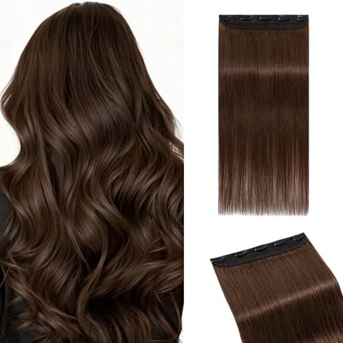 MY-LADY One Piece Clip In Extension Echthaar für Voluminöses 3/4 Vollkopf, 35cm 5 Clips 100% Echthaar Haarverlängerung Glatt Haar Extension Für Frauen(#04 Schokoladenbraun, 40g)
