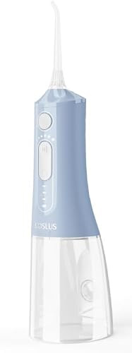 COSLUS C51 Portable Water Dental Flosser with Jet Mode, 3 Modes 6 Pressure | Water Dental Pick for Orthodontic, Braces, Sensitive Gums, Compact for Travel Built-in Nozzle Storage, Haze Blue