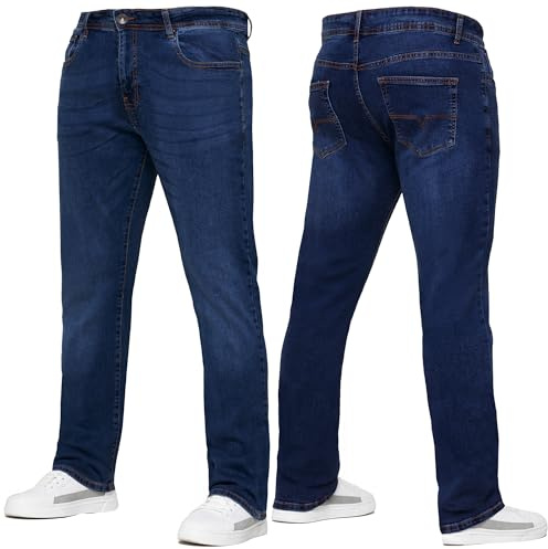 989Zé ENZO Mens Stretch Straight Leg Regular Fit Casual Cotton Classic 5 Pocket Basic Zipper Denim Jeans KZ127 Dark Blue 32W / 30L