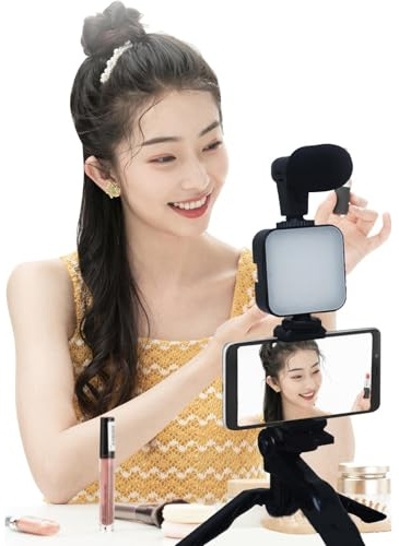Smartphone Camera Video Video-Kit vlogging portátil con micrófono | Juego de grabación completo para videos smartphone Podcast Live Streaming Content Creator Reisen Outdoor Studio para crear