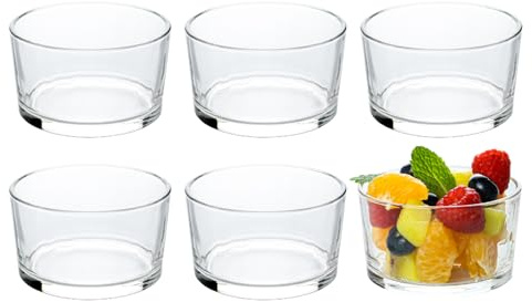 HillSpring Glasschüssel Set, 6 Stück 220 ml Klare Schälchen für Desserts, Dips, Saucen, Antipasti, Joghurt & Nüsse