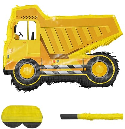 Relaxdays Pinata Baustelle, mit Stab & Maske, Partypinata Kinder, Geburtstag, Dumper zum Befüllen, HBT: 30x40x8 cm, bunt