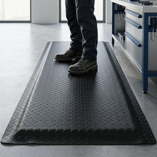 Nisorpa Tapis anti-fatigue industriel, 60 x 150 cm, motif plaque diamant, noir, tapis de sol sur pied très résistant