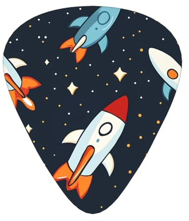 LLKGOT Cartoon Raketenstart Richtung Picture Guitar Plektrum 12 Stück mit drei Stärken Plektrum Kombinationen geeignet für Bass und Ukulele