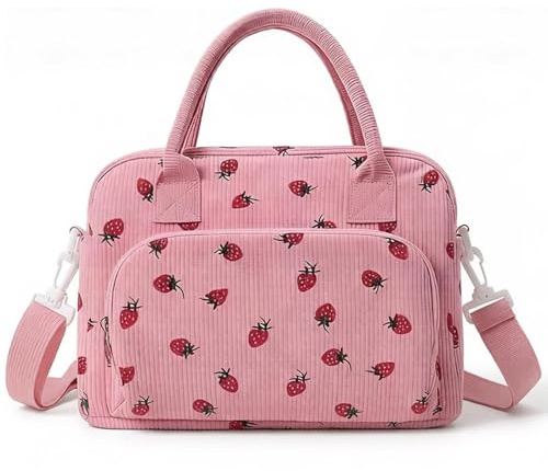 Bolsa Termica Porta Alimentos para Hombre y Mujer Reutilizable, Capacidad 11,5 Litros Bolsa de Picnic Con Correa Ajustable para El Hombro, Lunch Box para Trabajo, Escuela,Viajes (Fraises roses)