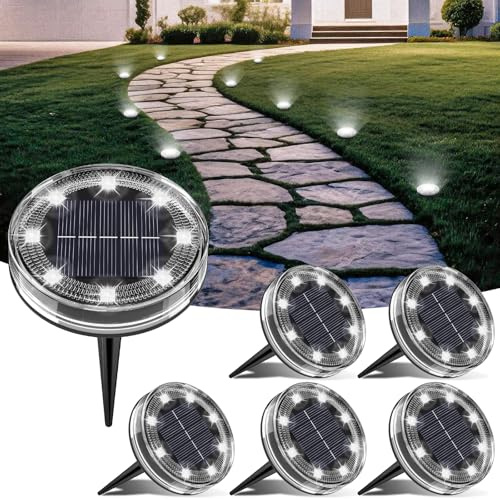 LOTMOS Lot de 6 Lampe Solaire Au Sol, 8 LED Lumiere Solaire Exterieur Jardin IP68 Étanche, Spot Solaire Extérieur pour Chemins Pelouse Terrasse Allée Cour Piscine Passerelle, Blanc Froid