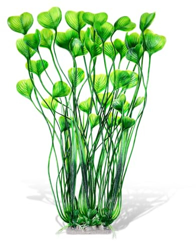 Fiyooau Aquarium Plants Artificial Tall Large Fish Tank Plants with Weighted Base Green Fish Tank Decorations for Aquascaping, 15.35 Inches