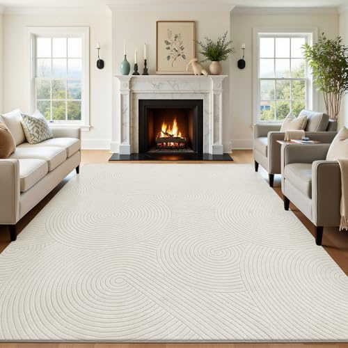 SHACOS Teppich Wohnzimmer Beige 160 x 230 cm, Weicher Kurzflor Teppichläufer Modern Geometrisch, Waschbar und rutschfest Esszimmer Schlafzimmer Carpet