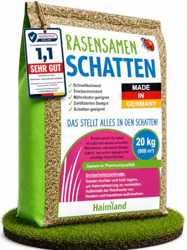 Schattenrasen Samen 20kg – für 800m² hochwertige Rasensamen & Grassamen schnellkeimend Sommer für Rasen Nachsaat & dichte Rasensaat | SEHR GUT getestet inkl. Anleitung