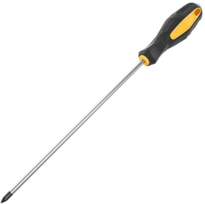 Destornillador largo ranurado, destornillador de cabeza cruzada de 12 pulgadas de alcance extra con mango de goma antideslizante, acero al cromo vanadio resistente para reparación de automóviles en el