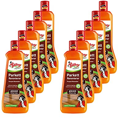 POLIBOY Renovierer glänzend – Parkettaufbereiter für versiegelte Holzböden – Parkettversieglung durch Schutzschicht – Ohne Abschleifen - 10 x 500 ml - Made in Germany