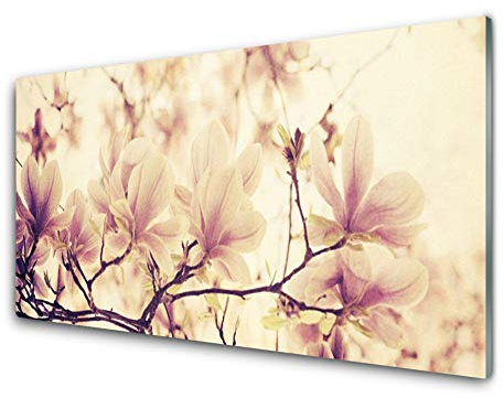 Tulup Glass Splashback for Kitchen - 39.4 in x 19.7 in / 100x50 cm - Cooker Wall Protection Tempered Glass - Flowers Floral