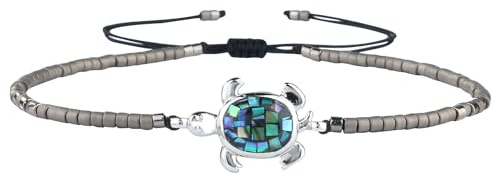 KELITCH Damen Abalone Muschel Armbänder 925 Silber Schildkröte Charm Armbänder Freundschaftsarmbänder Rocailles Verstellbare Schmuck